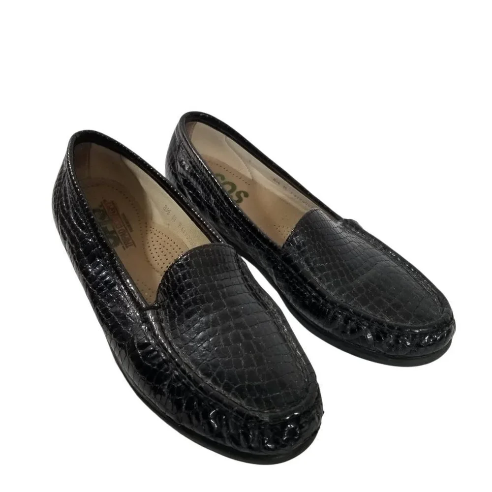 Sas Simplify Women's Black Croc Print Patent Leather Moccasin Flats Loaf… - Picture 1 of 10